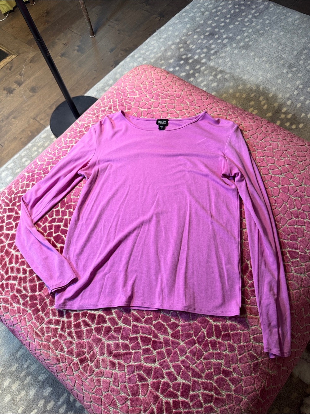 Eileen Fisher Pink Long-Sleeve Scoop Neck Top Small